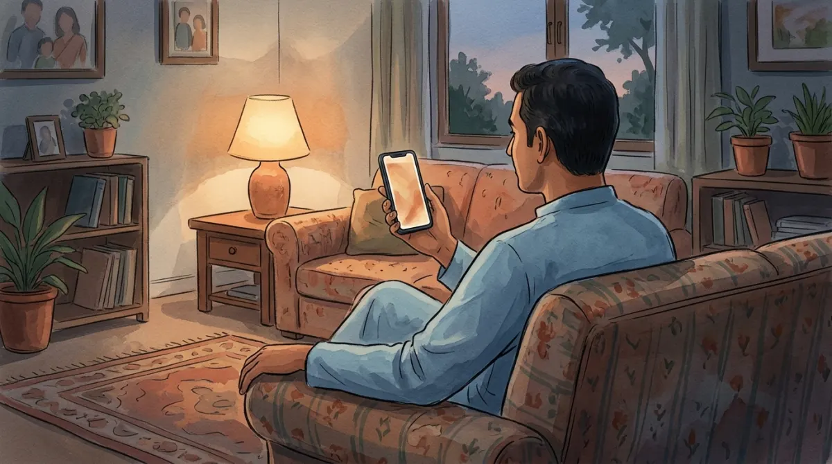 Man at home using a phone for a private online doctor consultation